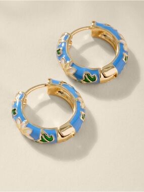 Francesca Vanessa Vintage Inspired Enamel Floral Hinged Hoops Earrings